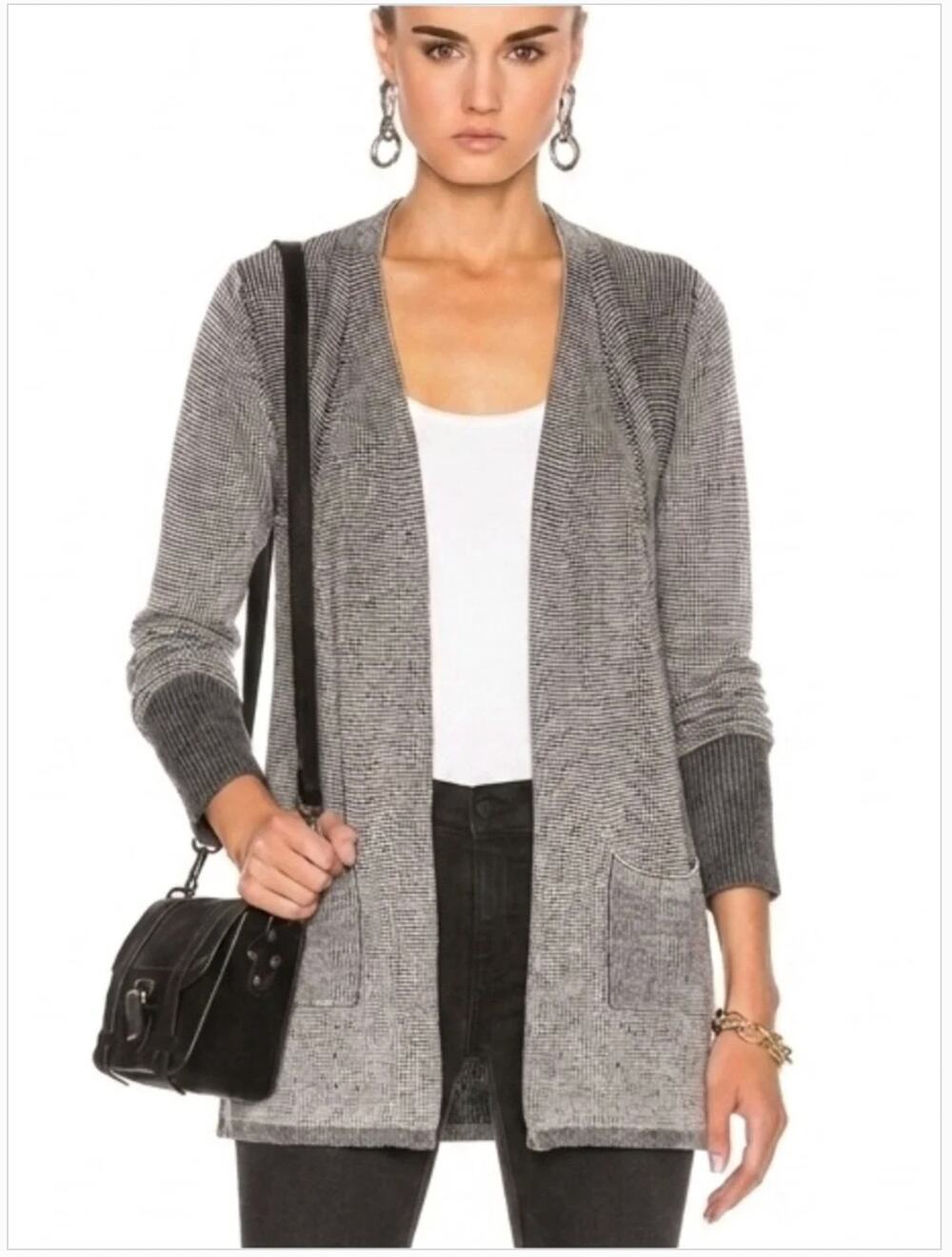 ATM Anthony Thomas Melillo Gray & White Open-Front Knit Cardigan size M